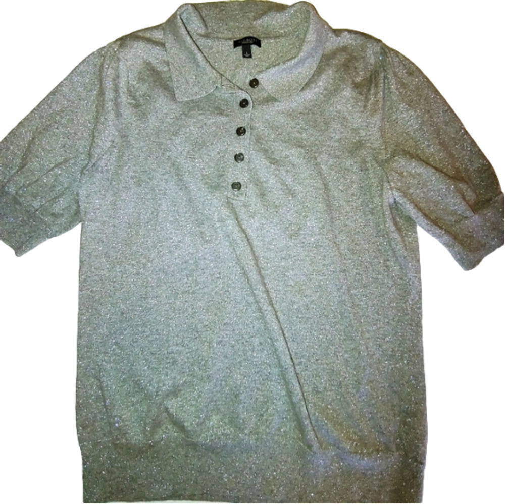 Talbots Silver Gray Cotoon Blend Metallic Blouse L
